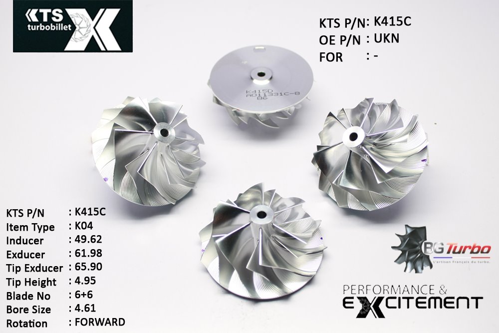 Turbo ROUE FORGÉE MFS PERFORMANCE - 6+6 PALES - INDUCER : 49,618 - EXDUCER : 61,98 - TYPE : K04ANGLE : 60° - ROTATION : Forward - SUPER BACK : 1,8 - BORE SIZE : 4,61
